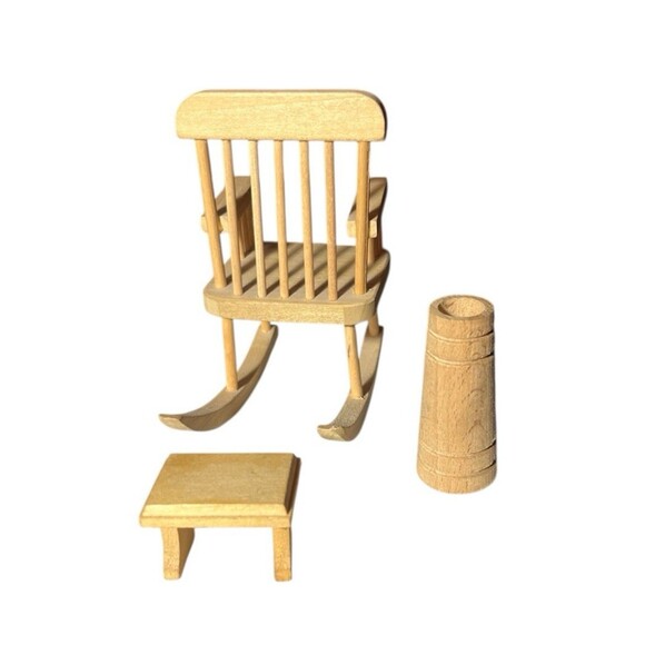 Vintage Miniature Dollhouse Furniture Rocking Chair Wooden Stool Churn - Picture 2 of 2